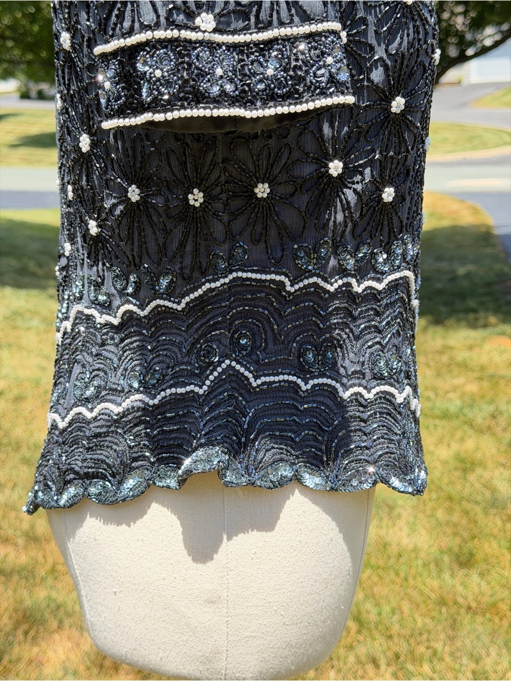 Vintage Adrianna Papell Evening Silk Beaded Pearl Sequin Art Deco Gatsby Top - Picture 15 of 15